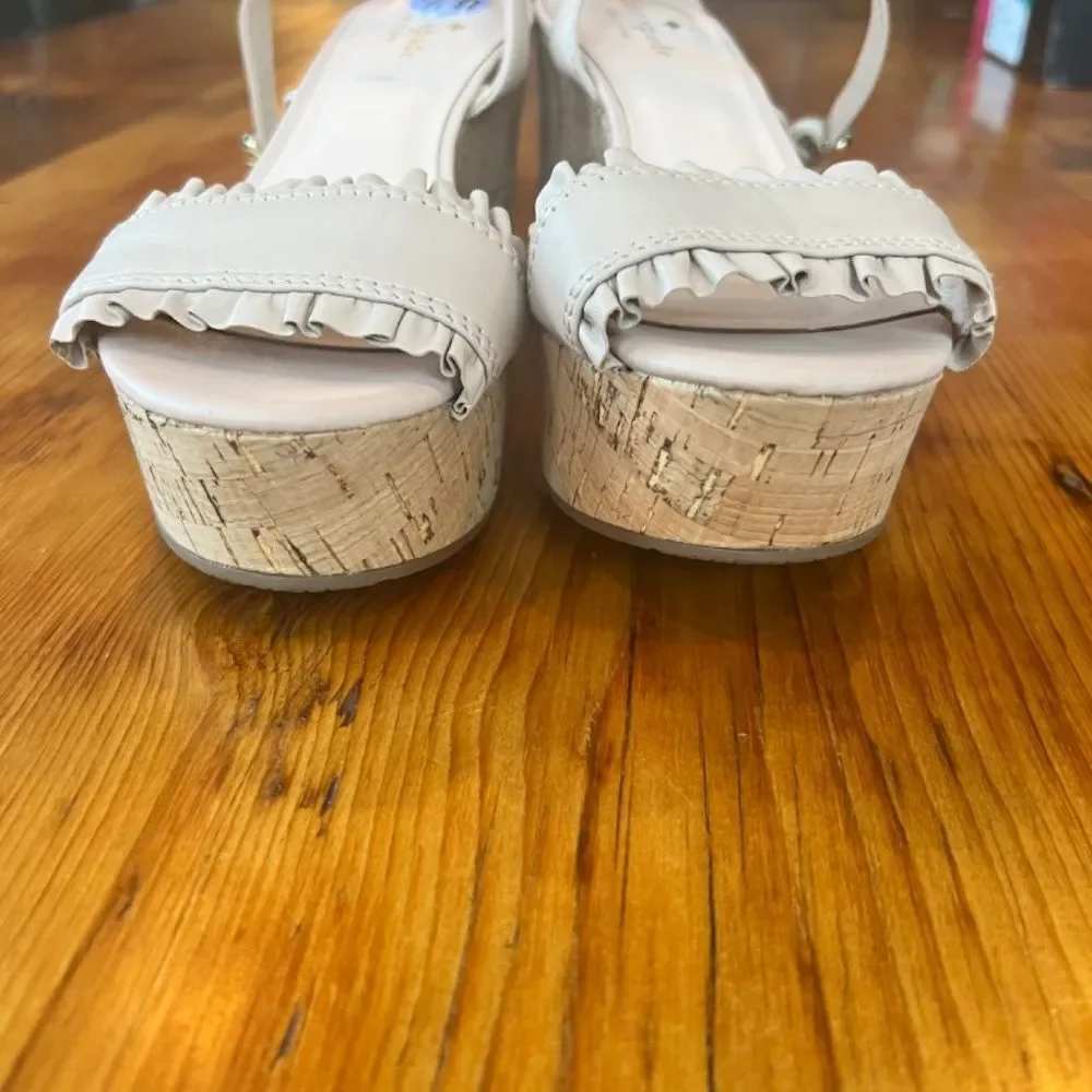 Kate‎ Spade Tomas Bone Light Pink Leather  & Cork Wedge Sandals Women's